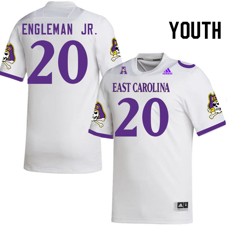 Youth #20 TJ Engleman Jr. ECU Pirates College Football Jerseys Stitched-White